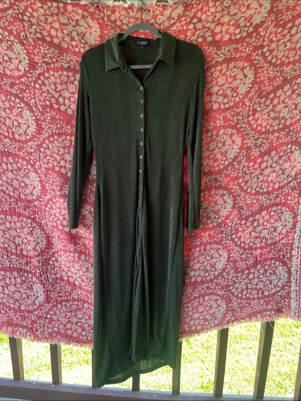 Akris Punto Dark Olive Button‑Front Maxi Shirt Dress